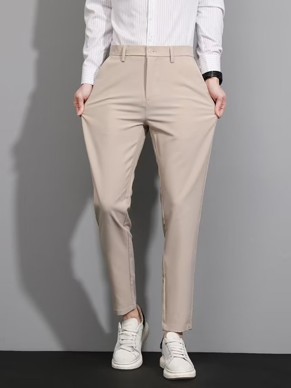 Pantaloni bărbați eleganți de vară, croială dreaptă, croi slim, lungime cropped