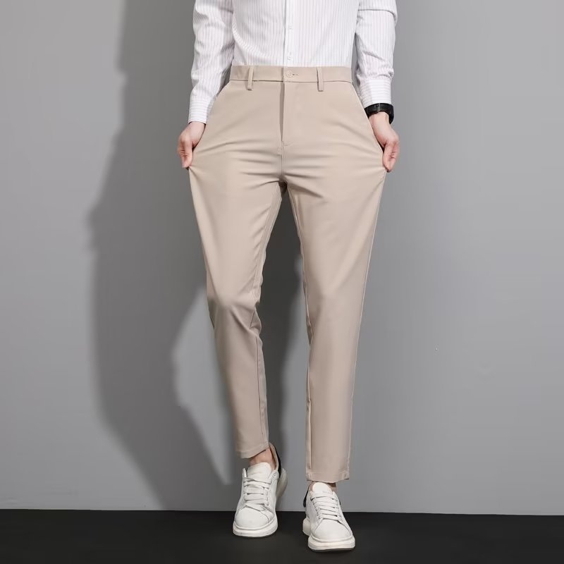 Pantaloni bărbați eleganți de vară, croială dreaptă, croi slim, lungime cropped