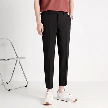 Ανδρικά παντελόνια σε κορεατικό στυλ, cropped dress pants, στενό κόψιμο με ρέοντα ύφος, casual μακριά παντελόνια