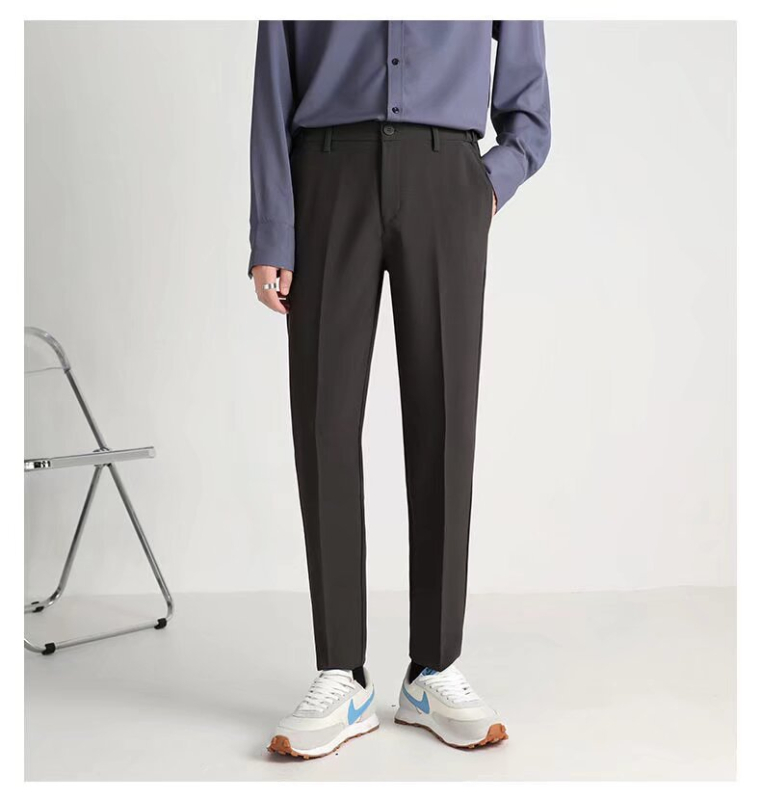 Ανδρικά παντελόνια σε κορεατικό στυλ, cropped dress pants, στενό κόψιμο με ρέοντα ύφος, casual μακριά παντελόνια