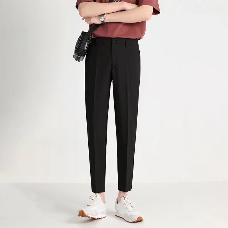 Ανδρικά παντελόνια σε κορεατικό στυλ, cropped dress pants, στενό κόψιμο με ρέοντα ύφος, casual μακριά παντελόνια