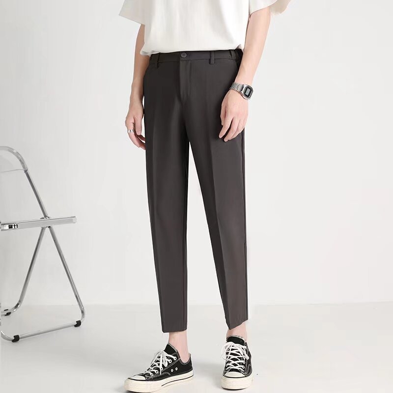 Ανδρικά παντελόνια σε κορεατικό στυλ, cropped dress pants, στενό κόψιμο με ρέοντα ύφος, casual μακριά παντελόνια
