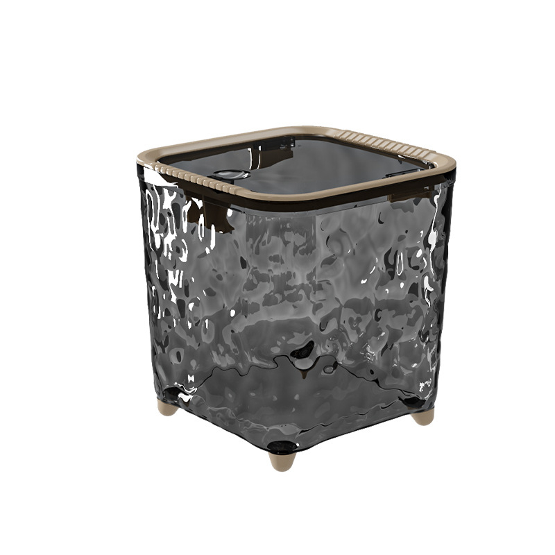 Mini coș de birou transparent, cu design în valuri, aspect luxos ușor, fără capac, PET, destinat pentru mașină și dormitor
