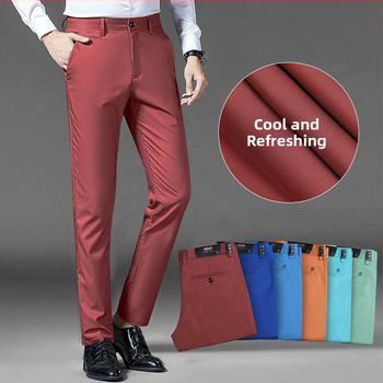 Pánske letné ľahké nohavice s rovnou líniou, priedušné bavlnené, business casual