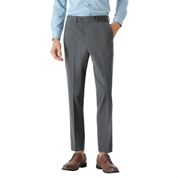 Pantaloni negri de costum pentru bărbați, primăvară–toamnă, stil coreean, croială dreaptă, slim, rezistenți la cute, ușor elastici, pantaloni business casual