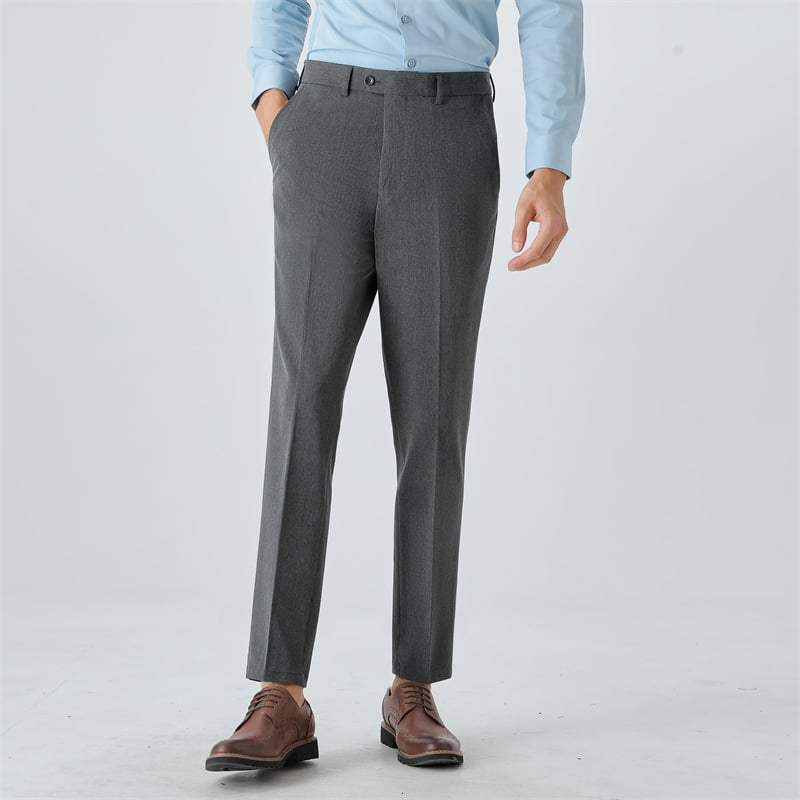Pantaloni negri de costum pentru bărbați, primăvară–toamnă, stil coreean, croială dreaptă, slim, rezistenți la cute, ușor elastici, pantaloni business casual