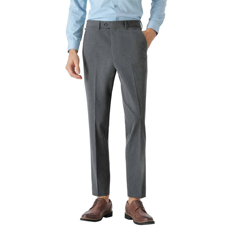 Pantaloni negri de costum pentru bărbați, primăvară–toamnă, stil coreean, croială dreaptă, slim, rezistenți la cute, ușor elastici, pantaloni business casual