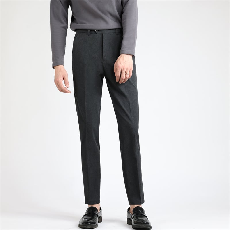 Pantaloni negri de costum pentru bărbați, primăvară–toamnă, stil coreean, croială dreaptă, slim, rezistenți la cute, ușor elastici, pantaloni business casual