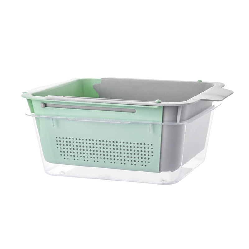Coș de drenaj pentru chiuvetă, extensibil, pentru spălarea legumelor, a vaselor și a fructelor, cu un raft de depozitare compact