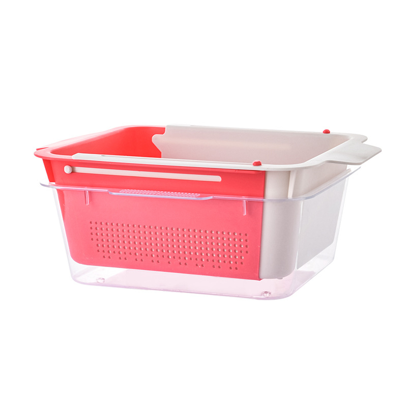 Coș de drenaj pentru chiuvetă, extensibil, pentru spălarea legumelor, a vaselor și a fructelor, cu un raft de depozitare compact
