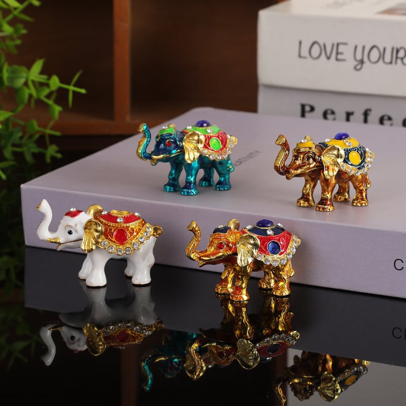 Cutie de bijuterii emailată în formă de elefant, elegantă și rafinată, cu accente de diamant, cutie de depozitare multifuncțională