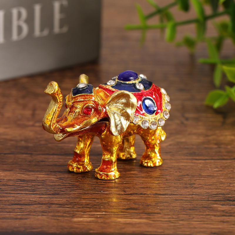 Cutie de bijuterii emailată în formă de elefant, elegantă și rafinată, cu accente de diamant, cutie de depozitare multifuncțională