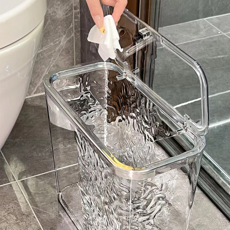 Coș de gunoi îngust pentru baie, cu capac, 12 L, din plastic, pentru baie, sufragerie sau dormitor