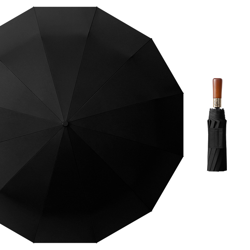 Umbrelă automată cu mâner din lemn masiv, stil de afaceri, umbrelă de protecție împotriva soarelui și ploilor, design personalizabil
