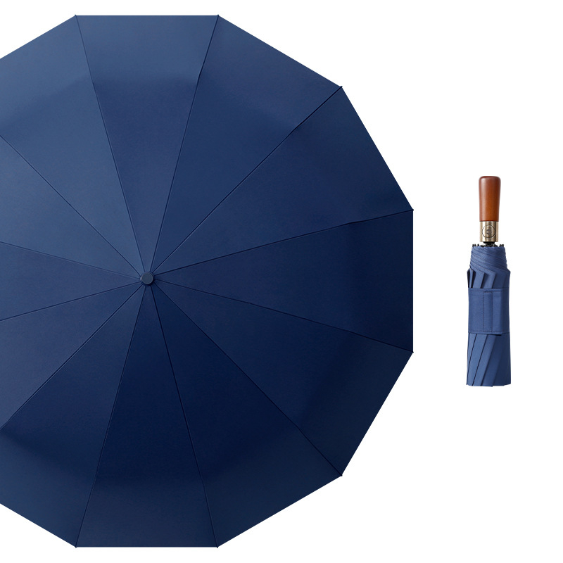 Umbrelă automată cu mâner din lemn masiv, stil de afaceri, umbrelă de protecție împotriva soarelui și ploilor, design personalizabil