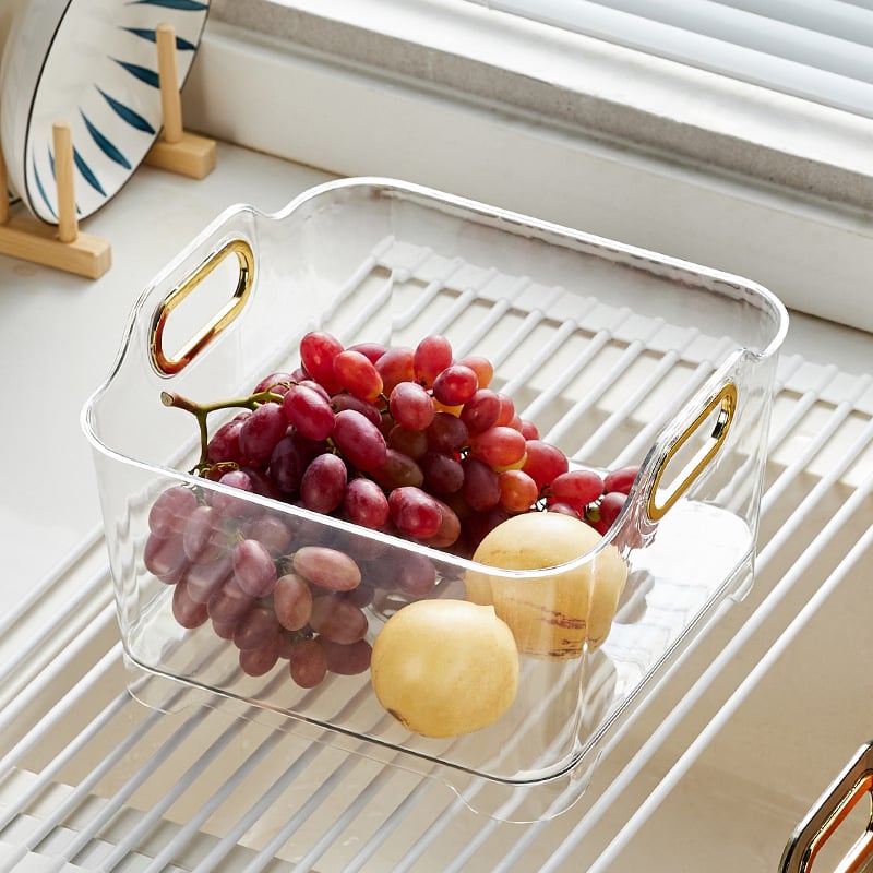 Coș transparent de plastic pentru spălat legume și fructe în chiuvetă