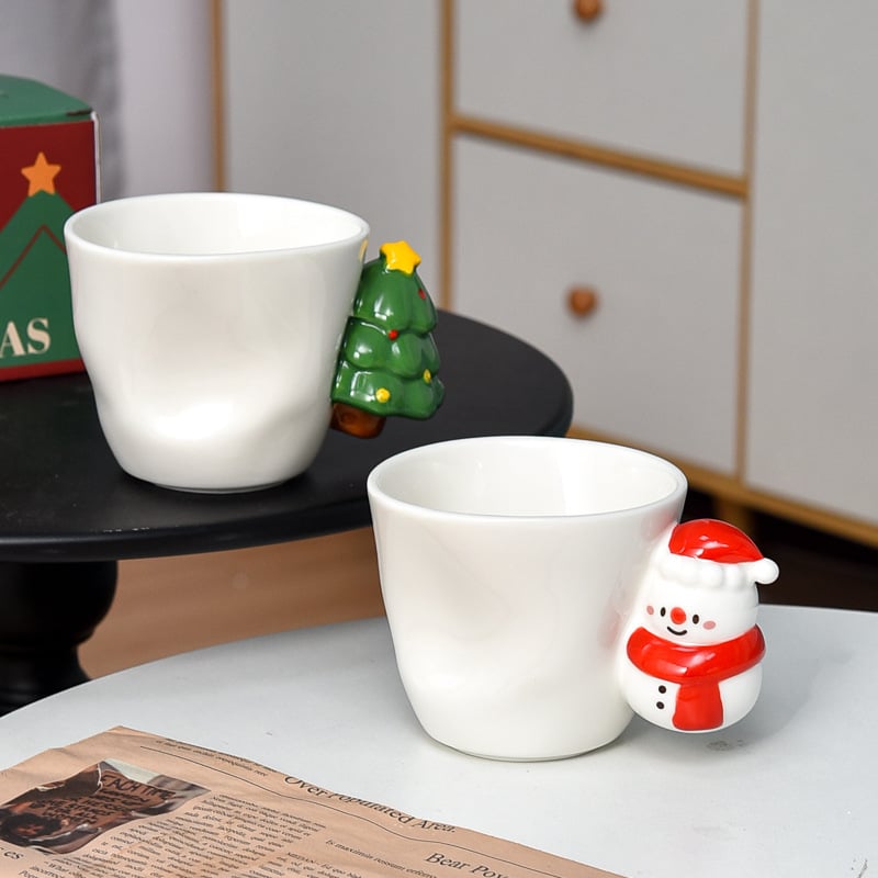 Cană de cafea ceramică cu mâner 3D al lui Moș Crăciun, design drăguț pentru ceai de după-amiază acasă, cadou pentru prieteni și studenți