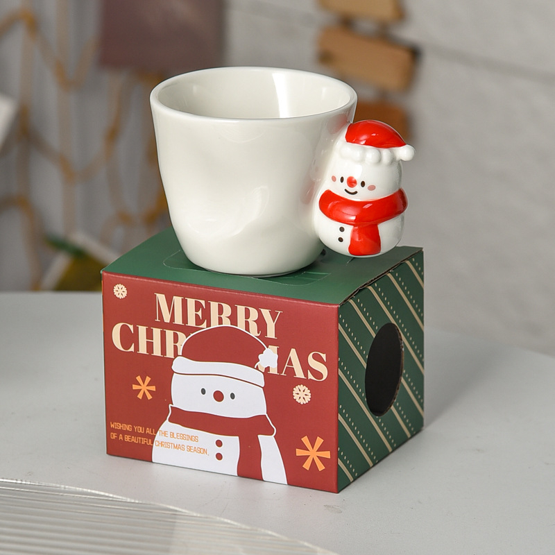 Cană de cafea ceramică cu mâner 3D al lui Moș Crăciun, design drăguț pentru ceai de după-amiază acasă, cadou pentru prieteni și studenți