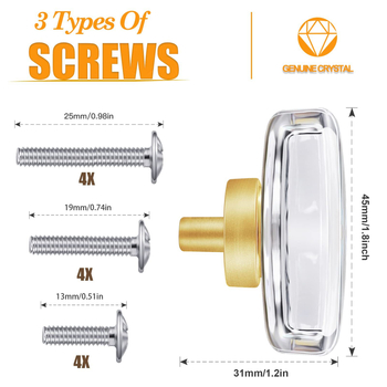Mâner din cristal cu bază din aliaj de zinc, finisaj auriu și argintiu, pentru noptiere, dulapuri, comode, sertare și uși