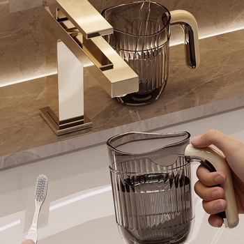 Pahar PET rezistent la căldură pentru igiena orală, cu mâner, transparent, design minimalist, calitate alimentară, rezistent la pete