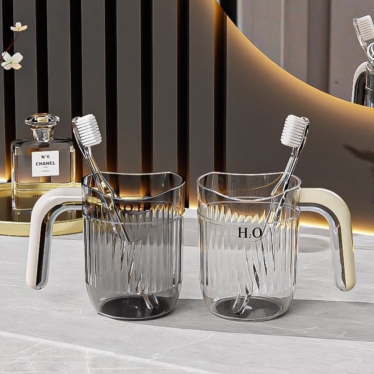 Pahar PET rezistent la căldură pentru igiena orală, cu mâner, transparent, design minimalist, calitate alimentară, rezistent la pete