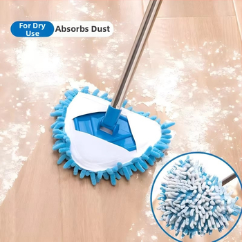 Univerzálny trojuholníkový mop na steny, stropy, kuchyňu a okná – Chenille mop s nerezovou rúčkou, teleskopická dĺžka 80–100 cm