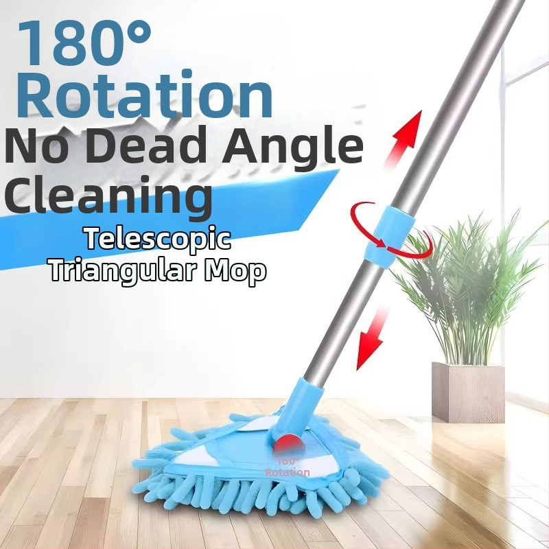 Univerzálny trojuholníkový mop na steny, stropy, kuchyňu a okná – Chenille mop s nerezovou rúčkou, teleskopická dĺžka 80–100 cm