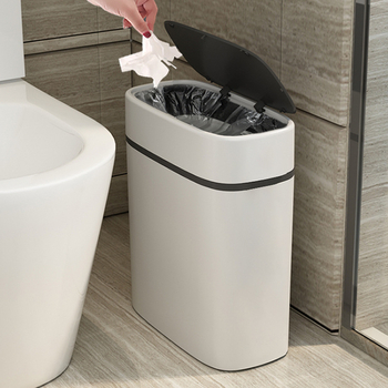 Coș de gunoi pentru baie, stil japonez, cu capac care se apasă, 12 L, plastic, cilindru lung