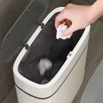 Coș de gunoi pentru baie, stil japonez, cu capac care se apasă, 12 L, plastic, cilindru lung