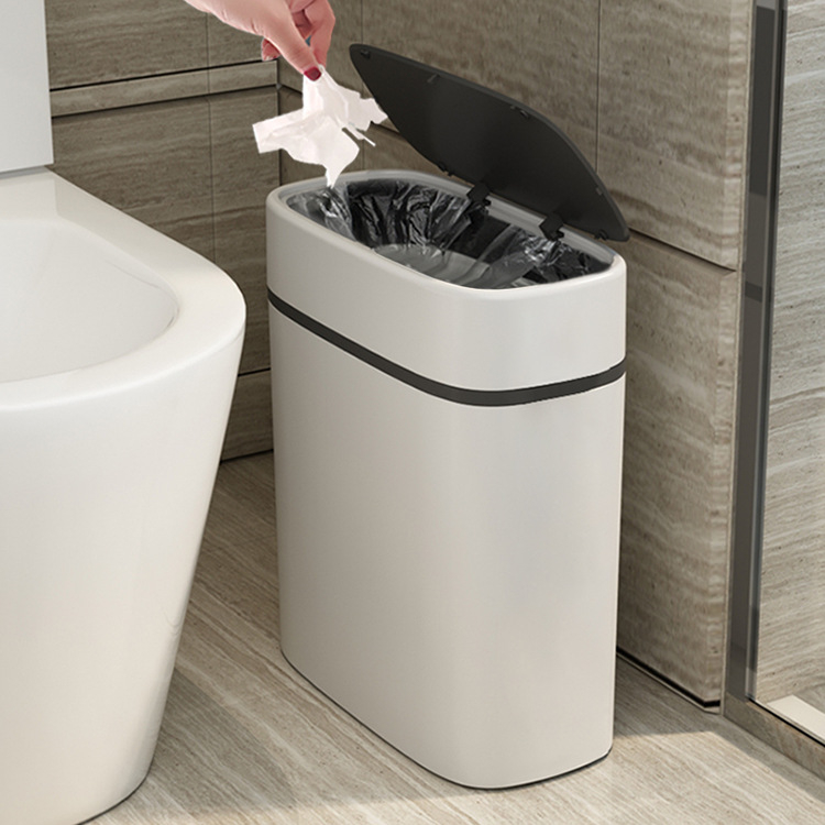 Coș de gunoi pentru baie, stil japonez, cu capac care se apasă, 12 L, plastic, cilindru lung