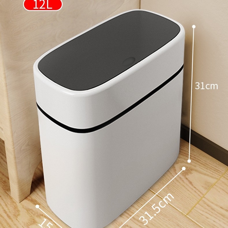 Coș de gunoi pentru baie, stil japonez, cu capac care se apasă, 12 L, plastic, cilindru lung