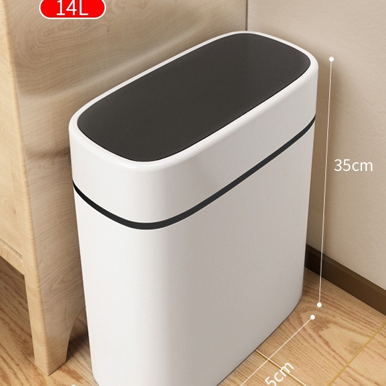 Coș de gunoi pentru baie, stil japonez, cu capac care se apasă, 12 L, plastic, cilindru lung