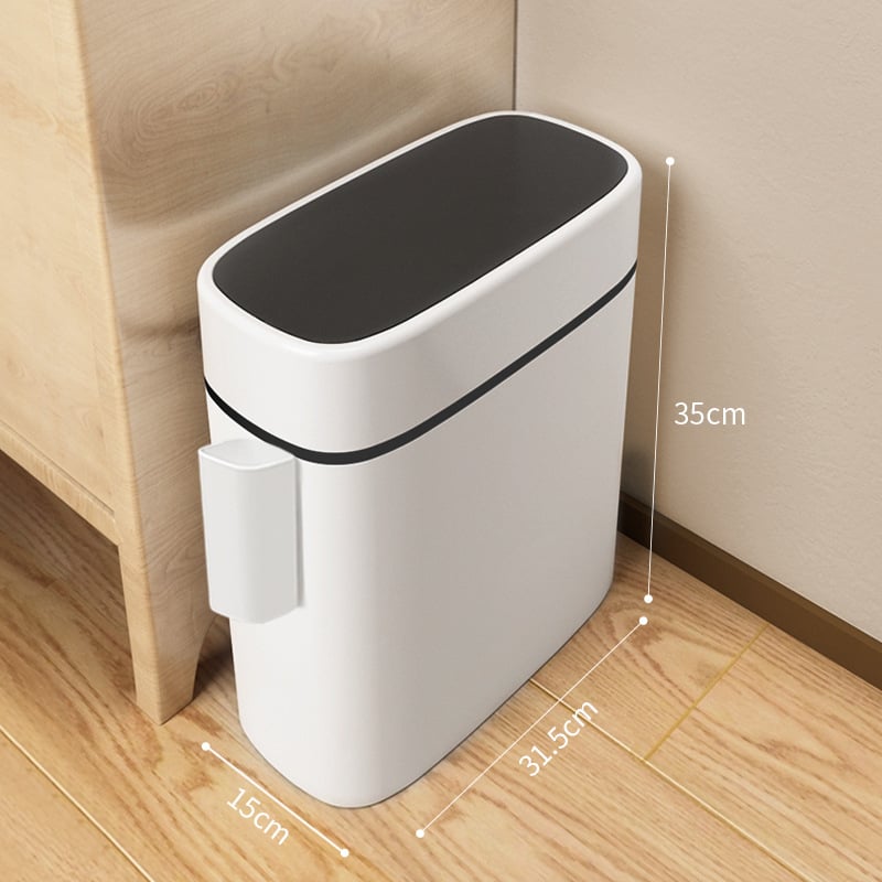 Coș de gunoi pentru baie, stil japonez, cu capac care se apasă, 12 L, plastic, cilindru lung