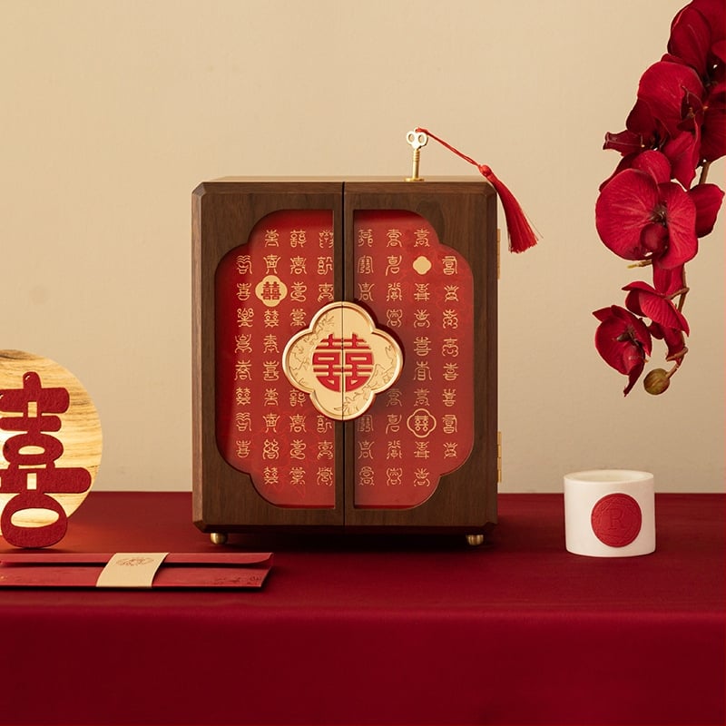 Cutie Bai Xi Wuyou pentru bijuterii – cutie din lemn pentru coliere și cercei, stil chinezesc modern, cadou sofisticat de nuntă