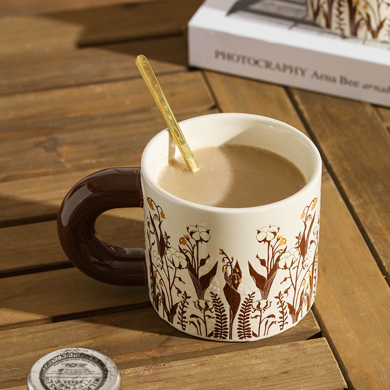 Cană ceramică în stil antic, ceașcă de cafea vintage pentru birou și cadou
