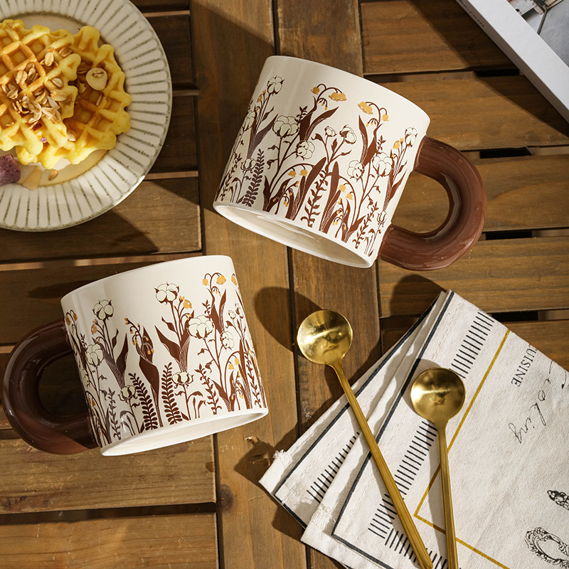 Cană ceramică în stil antic, ceașcă de cafea vintage pentru birou și cadou