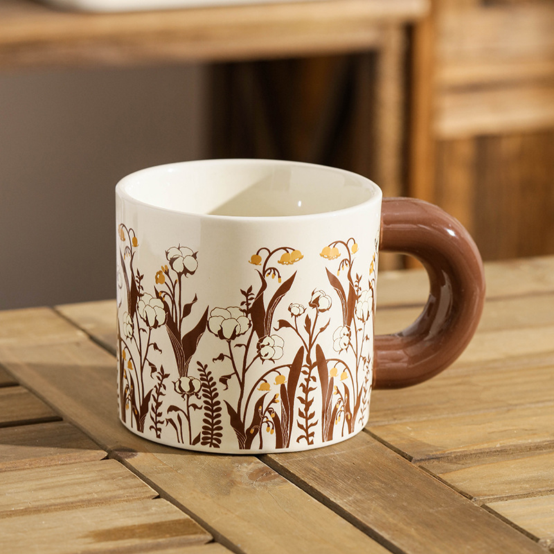 Cană ceramică în stil antic, ceașcă de cafea vintage pentru birou și cadou