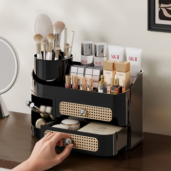 Organizator cosmetic pentru birou cu suport pentru rujuri, farduri pentru ochi și pensule de machiaj