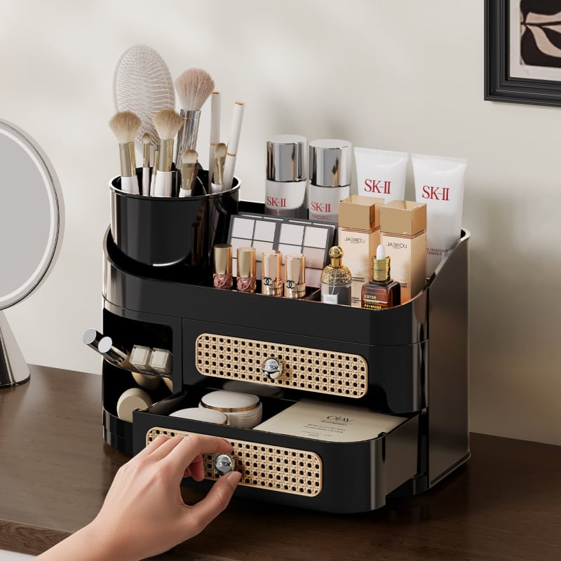 Organizator cosmetic pentru birou cu suport pentru rujuri, farduri pentru ochi și pensule de machiaj