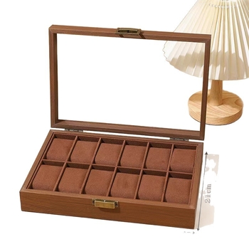 Cutie din lemn de nuc pentru ceasuri și bijuterii, protecție anti-oxidantă, depozitare și expunere pentru brățări și mărgele de rugăciune – premium