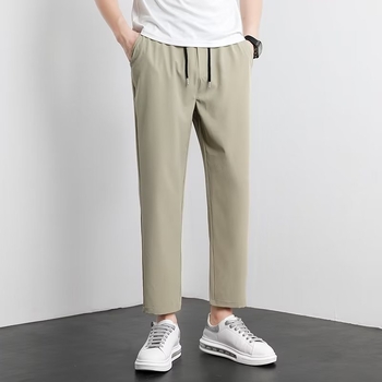 Ανδρικά καλοκαιρινά παντελόνια Ice Silk με drape, casual στυλ, ίσια ή χαλαρή γραμμή, cropped, εμπνευσμένα από κουστούμι