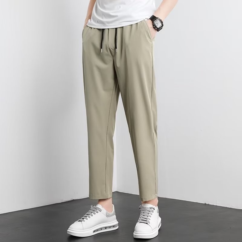 Ανδρικά καλοκαιρινά παντελόνια Ice Silk με drape, casual στυλ, ίσια ή χαλαρή γραμμή, cropped, εμπνευσμένα από κουστούμι