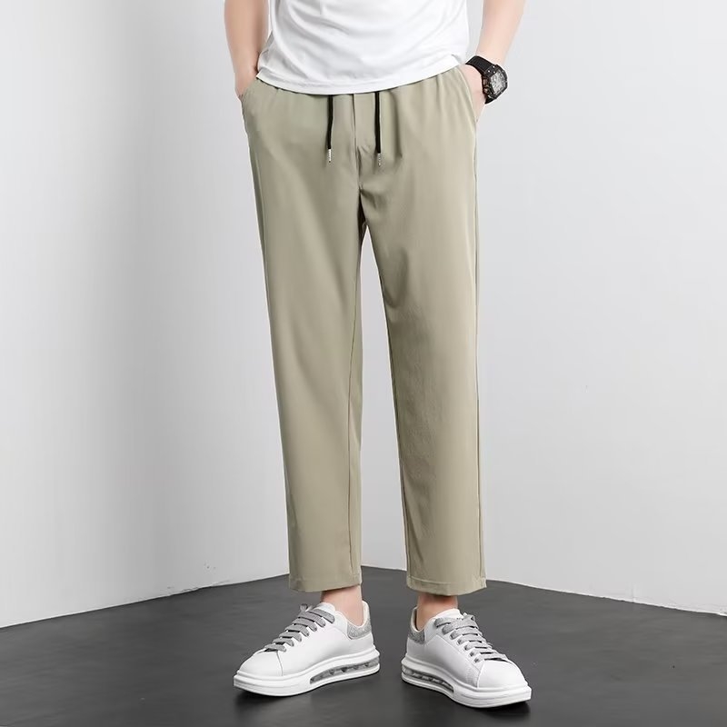 Ανδρικά καλοκαιρινά παντελόνια Ice Silk με drape, casual στυλ, ίσια ή χαλαρή γραμμή, cropped, εμπνευσμένα από κουστούμι