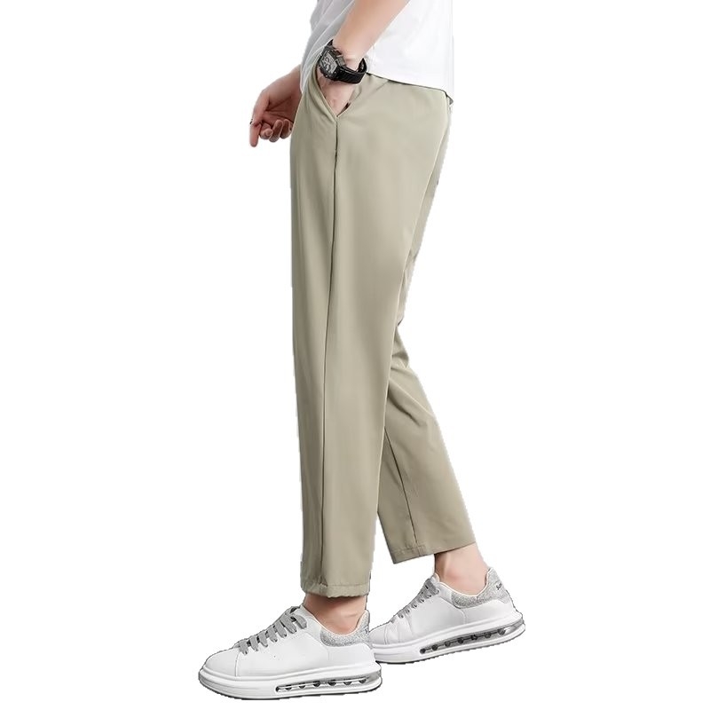 Ανδρικά καλοκαιρινά παντελόνια Ice Silk με drape, casual στυλ, ίσια ή χαλαρή γραμμή, cropped, εμπνευσμένα από κουστούμι
