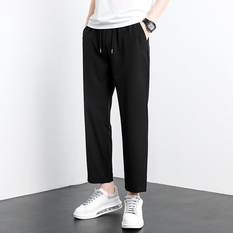 Ανδρικά καλοκαιρινά παντελόνια Ice Silk με drape, casual στυλ, ίσια ή χαλαρή γραμμή, cropped, εμπνευσμένα από κουστούμι