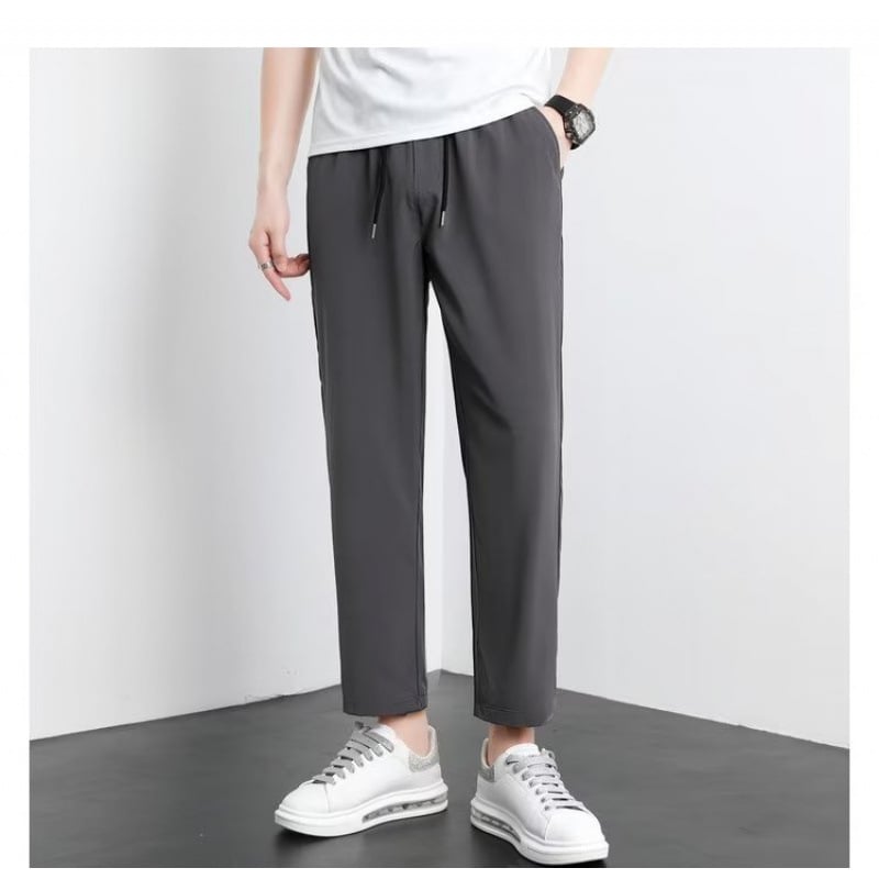 Ανδρικά καλοκαιρινά παντελόνια Ice Silk με drape, casual στυλ, ίσια ή χαλαρή γραμμή, cropped, εμπνευσμένα από κουστούμι