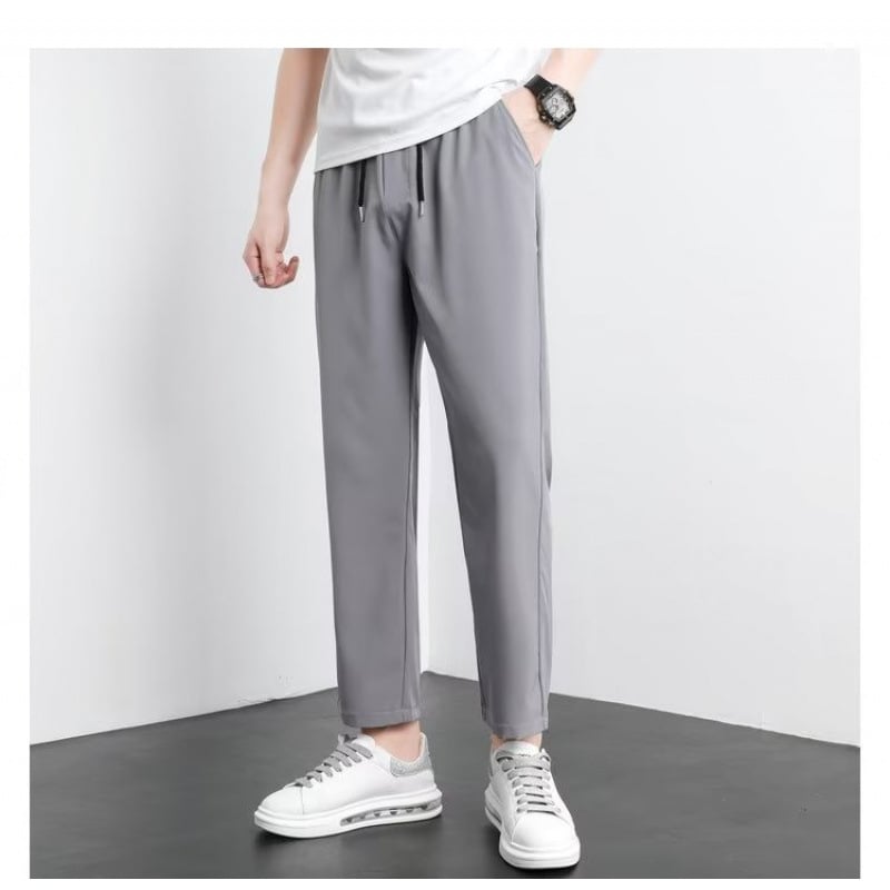 Ανδρικά καλοκαιρινά παντελόνια Ice Silk με drape, casual στυλ, ίσια ή χαλαρή γραμμή, cropped, εμπνευσμένα από κουστούμι