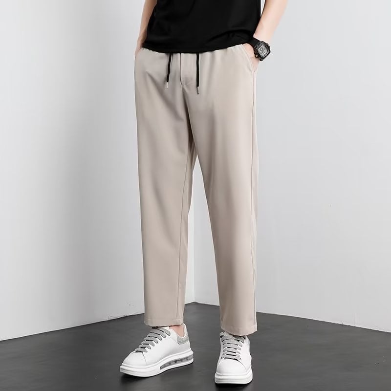 Ανδρικά καλοκαιρινά παντελόνια Ice Silk με drape, casual στυλ, ίσια ή χαλαρή γραμμή, cropped, εμπνευσμένα από κουστούμι