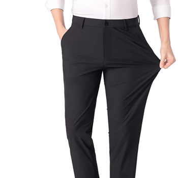 Pantaloni casual de vară pentru bărbați, din material ice silk, croială Slim, micro-elastici, fără cute, croială dreaptă