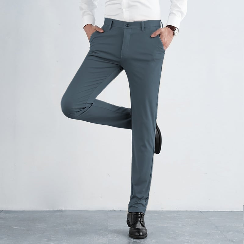 Pantaloni casual de vară pentru bărbați, din material ice silk, croială Slim, micro-elastici, fără cute, croială dreaptă